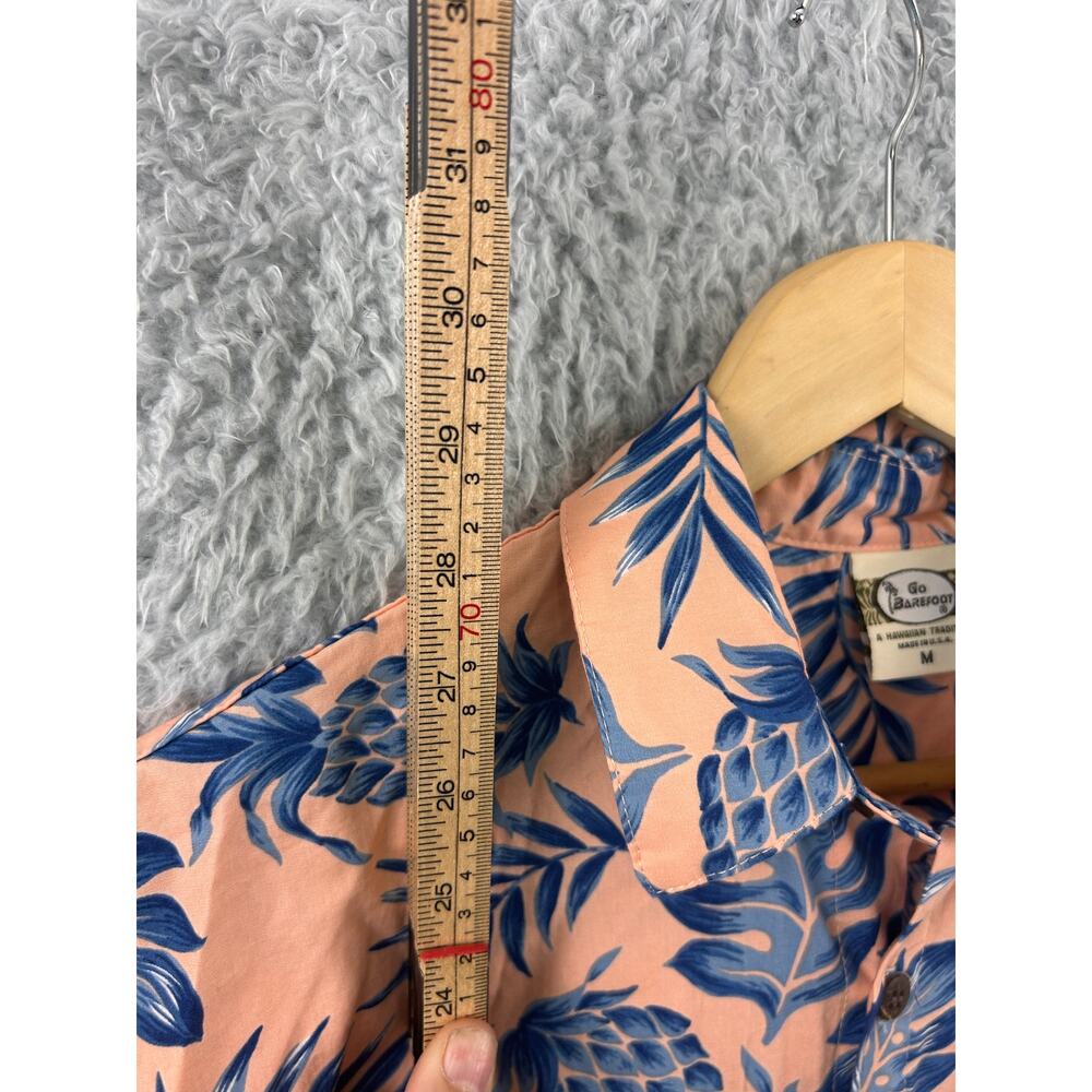 Go Barefoot Hawaiian Shirt Mens M Peach Blue Pineapple Aloha Made USA Cotton - Picture 6 of 8